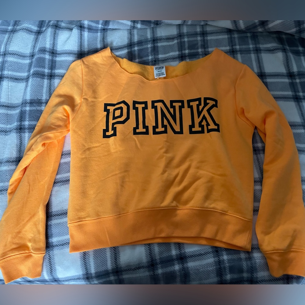 PINK Victoria's Secret Bright Orange off the shoulder sweater
